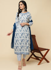 Straight-Forward Salwar Suit in White-Blue Colour